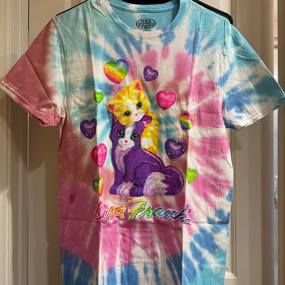 Lisa Frank Pink and Blue Short Sleeve Tee Kitten Tie Dye T-Shirt